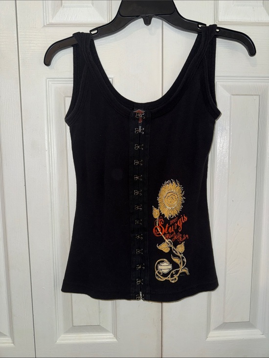 Harley-Davidson Tops - Harley-Davidson Black Tank Top with Yellow & Orange Sunflower Graphic